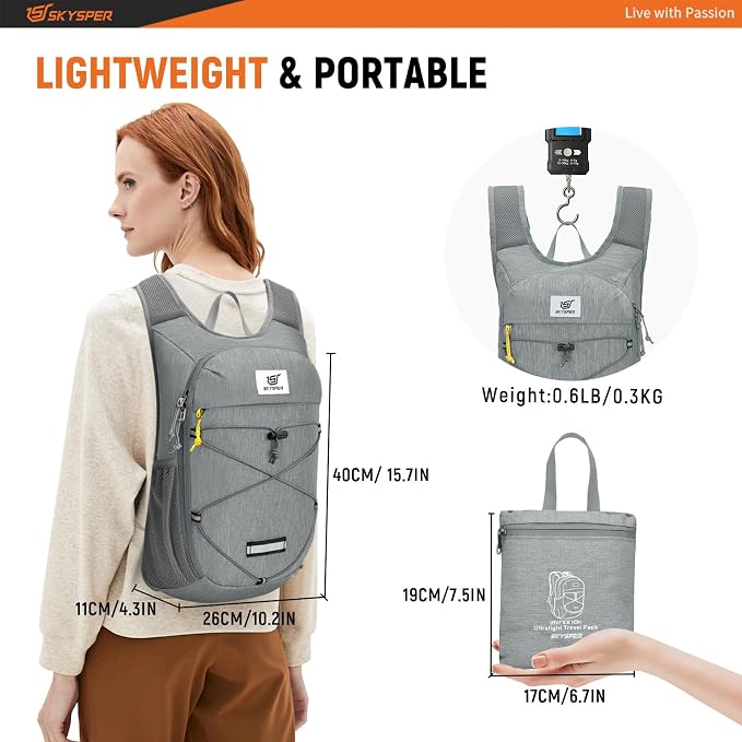 SKYSPER Foldable Hiking Backpack - 10L/15L Small Lightweight Daypack Breathable - Image 4