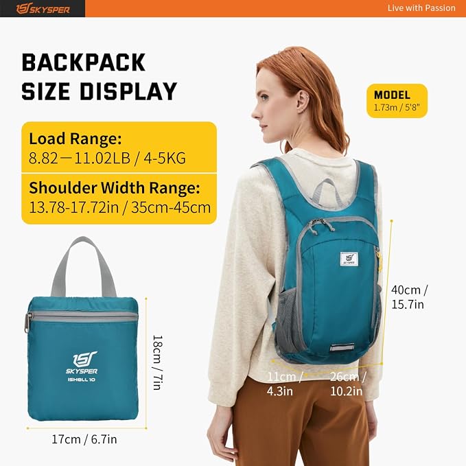 SKYSPER Small Daypack 10L Hiking Backpack Packable Lightweight Travel Day Pack - Image 6