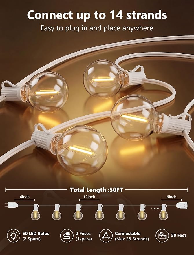 GOOTHY LED Outdoor String Lights Waterproof, 50Ft G40 Globe Patio Light Plug in - Image 2