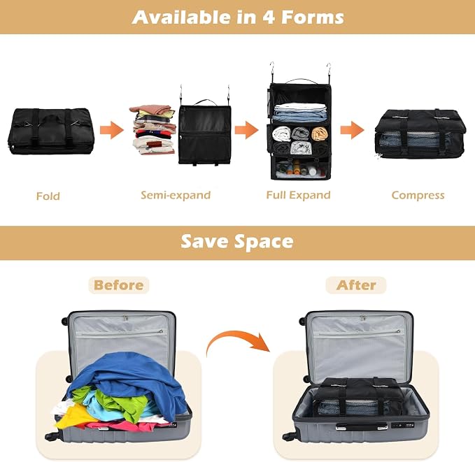 Surblue Hanging Shelves Travel Storage Bag Compression Packing Cube - Image 3