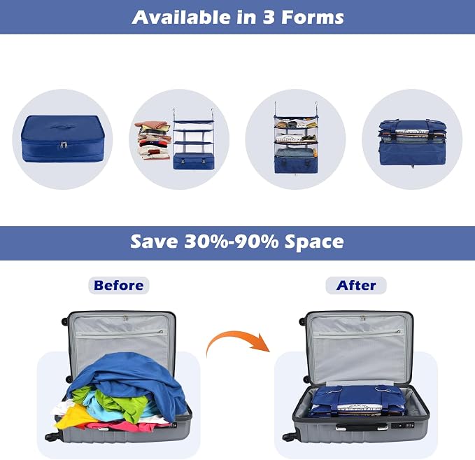 Surblue Hanging Closet Storage Bag Collapsible 3-Shelf Washable Oxford Fabric - Image 3