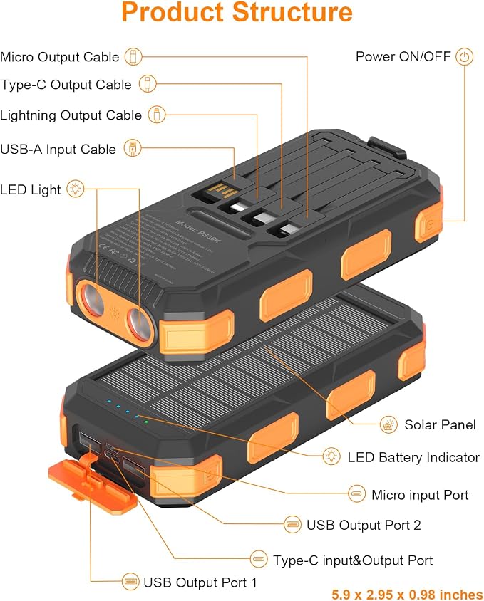 Solar Charger Power Bank 38800mAh, PD 22.5W USB-C Fast Charging Portable Charger - Image 9