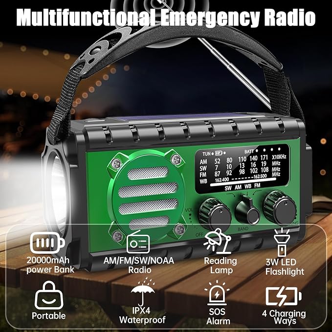 Aivica 20000mah Emergency Radio, SW/NOAA/AM/FM Weather Radio, Solar Powered - Image 7