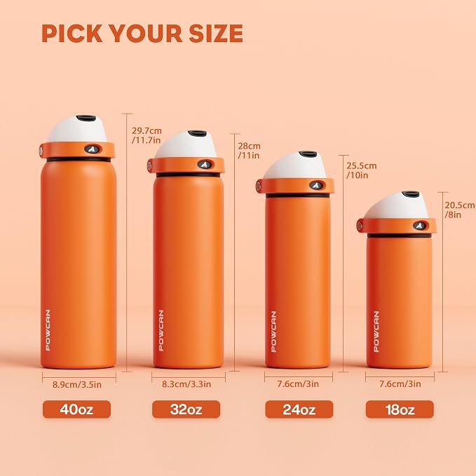 POWCAN 18 oz Steel Insulated Water Bottle: 2-in-1 Push-Button Spout & - Image 8