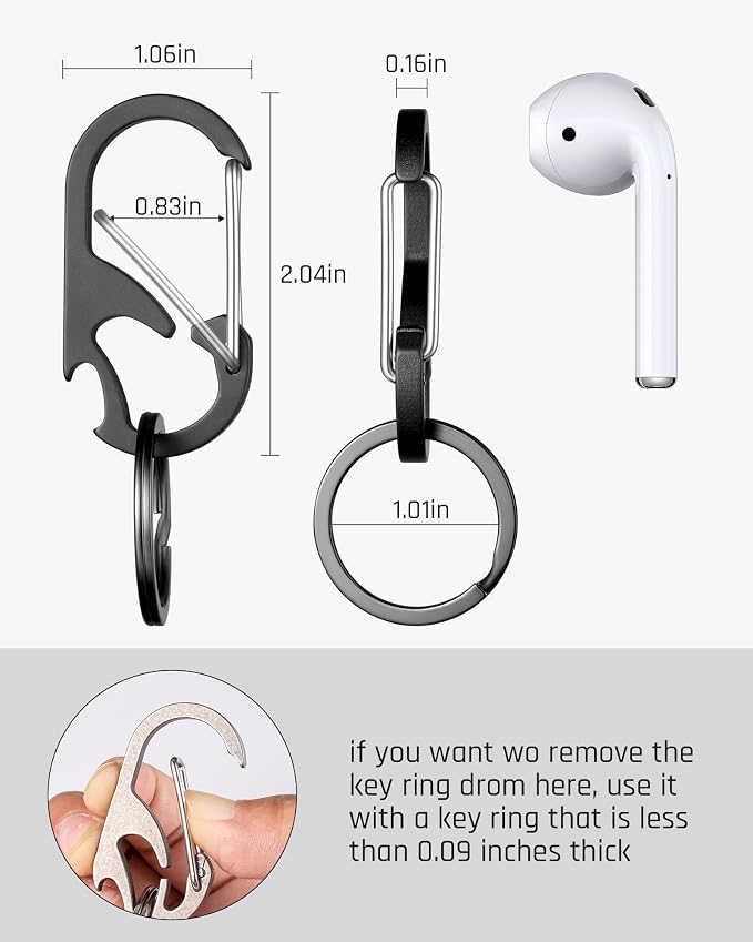 TISUR Titanium Carabiner Keychain Clip, Anti-Lost Key Ring Holder, Self-Locking - Image 2