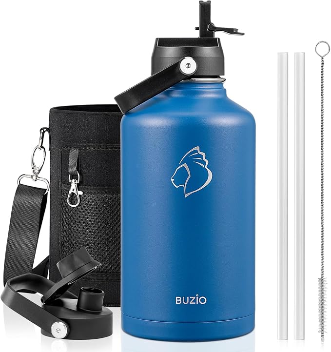 BUZIO Vacuum Insulated Stainless Steel Water Bottle, 64oz Double Walled Wide by BUZIO