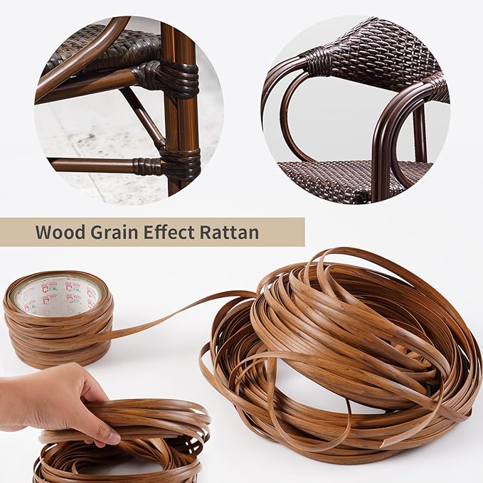 Feyart 32m/105ft 8mm Dark Wood Grain Brown Wicker Repair Kit, PE Rattan Repair - Image 3