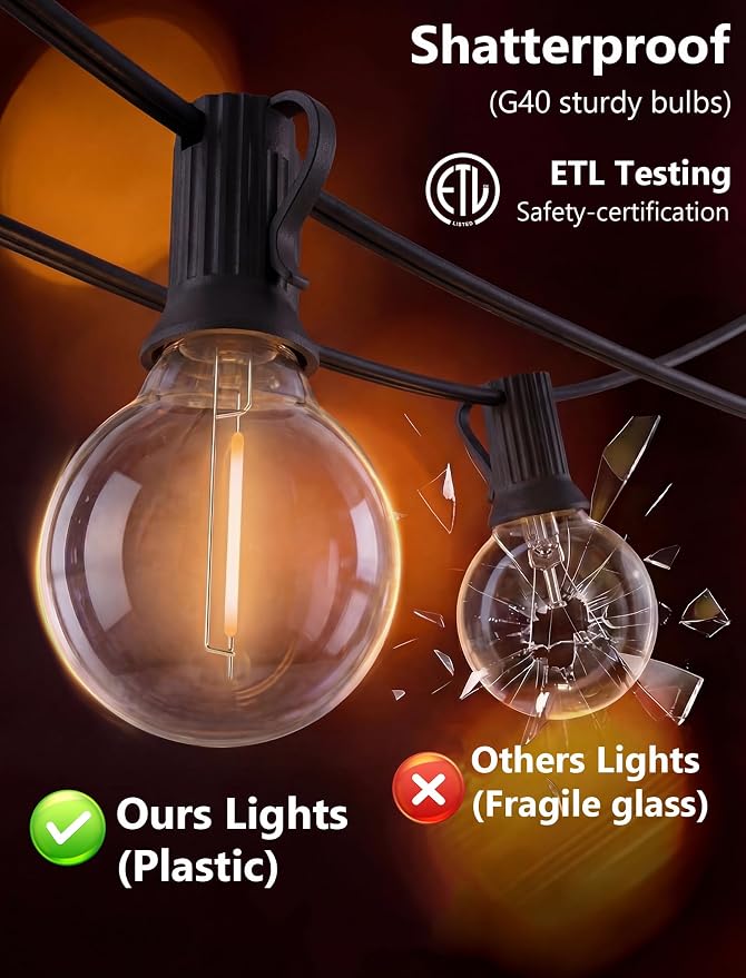 GOOTHY G40 LED Outdoor String Lights, 50Ft Patio String Lights Waterproof - Image 7