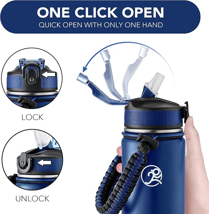 GOSWAG Insulated Sports Water Bottle, 24oz 2 Lids, Stainless Steel Water Bottles - Image 5