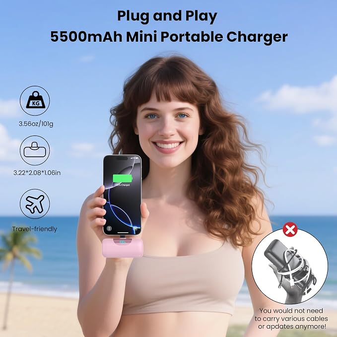 Mini Portable Charger for iPhone 17, 5500mAh LCD Display USB C Power Bank - Image 3