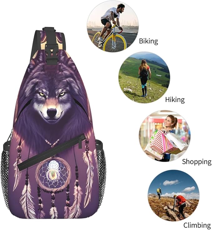 Dream Catcher Wolf Sling Bag For Women Men Wolf Pattern Backpack Crossbody - Image 6