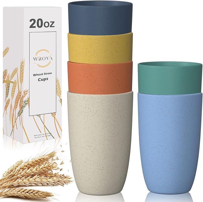 Wrova Wheat Straw Cups 6 PCS Good Alternative to Plastic Reusable Cups 20 oz by WROVA