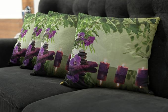 Ambesonne Spa Throw Pillow Cushion Case Pack of 4, Stones Aromatic Candles and - Image 7