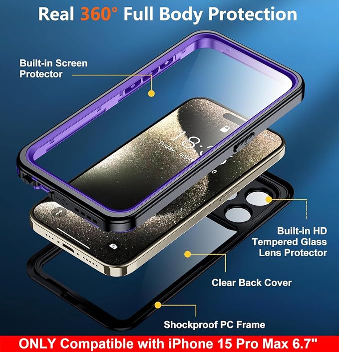 SPIDERCASE Only Designed for iPhone 15 Pro Max Case Waterproof, Built-in Lens & - Image 5