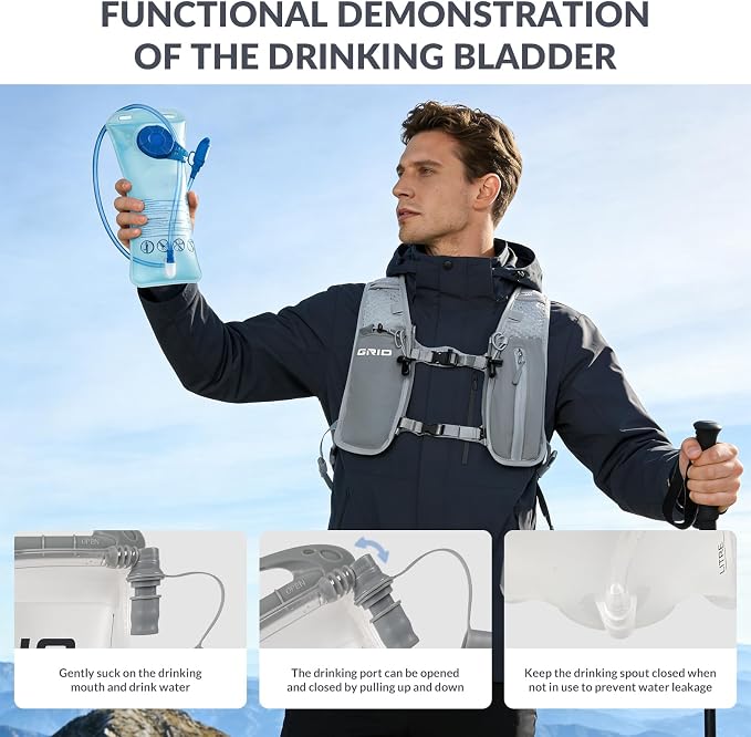 GRIO Hydration Running Vest for Women Men, Water Backpack for Hiking, - Image 6
