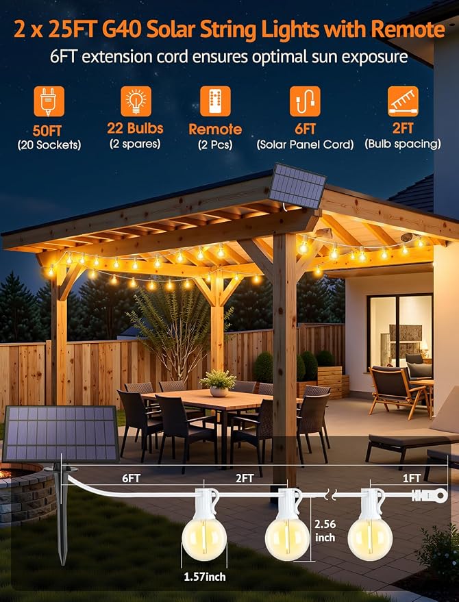 Larkvue 50FT Solar String Lights Outdoor - Image 2