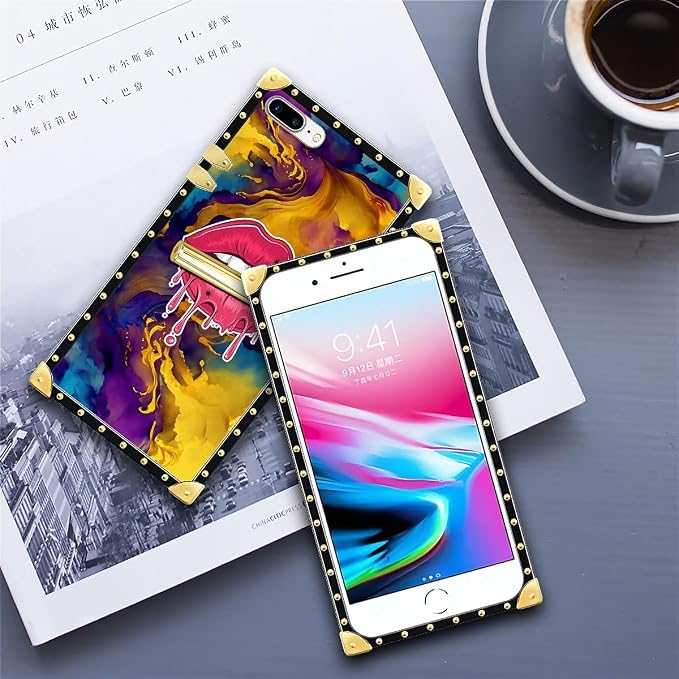 Compatible with iPhone 8 Plus 7 Plus Case, Cool Corlorful Lip Marble Luxury - Image 6