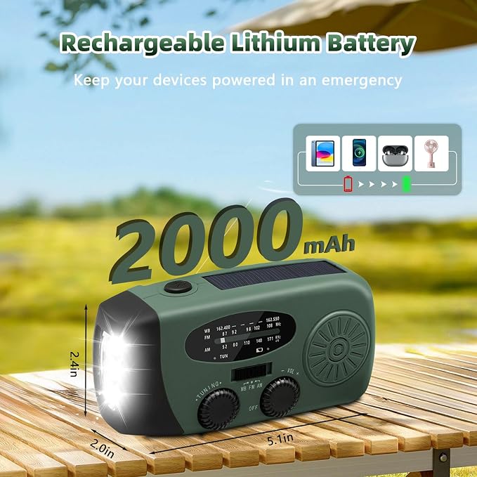 WVL 7400mWh Emergency Weather Radio, Portable Solar Hand Crank Radio AM/FM/NOAA - Image 6
