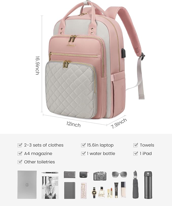 LOVEVOOK Laptop Backpack, D-Pink-Grey, 15.6in Laptop Compartment, 26L Capacity - Image 3