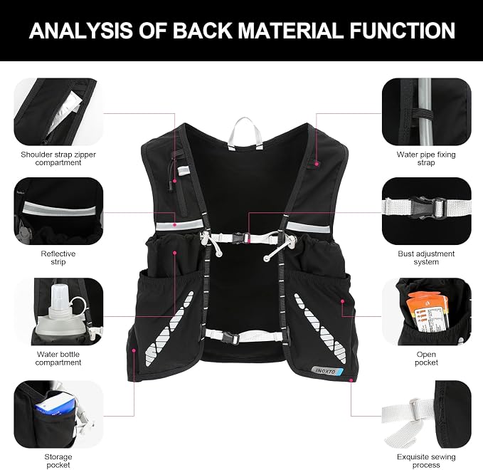 INOXTO Running Hydration Vest Backpack, Lightweight Insulated Pack - Image 3