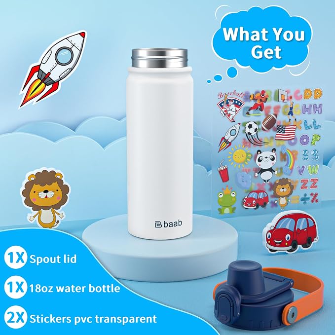 baab 18oz Kids Water Bottle, Insulated Kids Water Bottle - Image 7