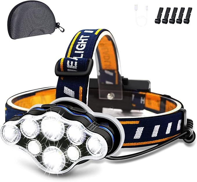 Rechargeable Headlamp, 8 LED Headlamp Flashlight 18000 Lumen 8 Modes by Ochter