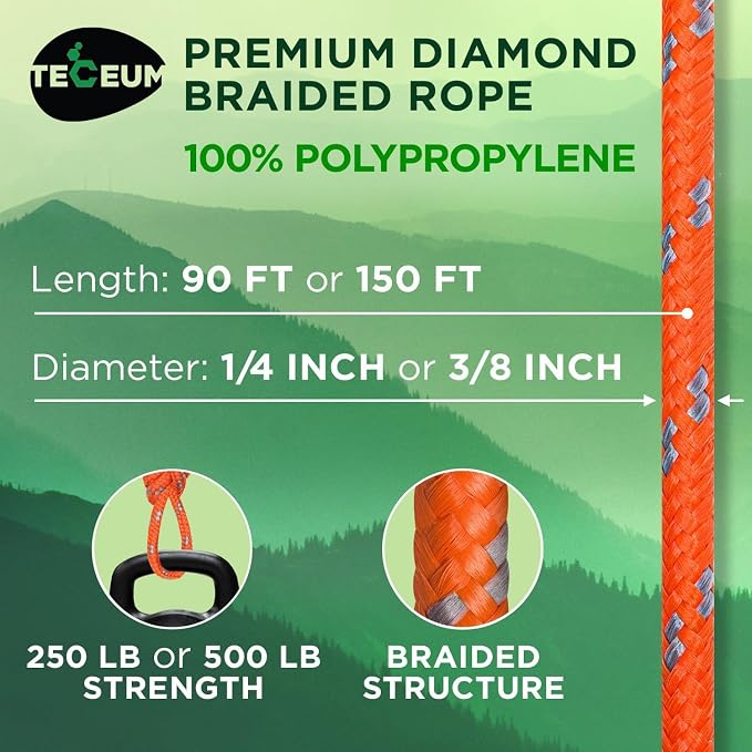 TECEUM Rope – 90 Feet x 1/4 Inch – Purple – Strong All-Purpose Utility Rope – - Image 2