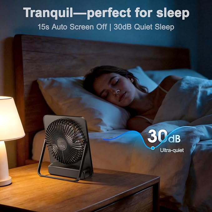 WHATOOK Large Travel Desk Fan: 10000mAh Battery 40 Hours Runtime Silent - Image 4