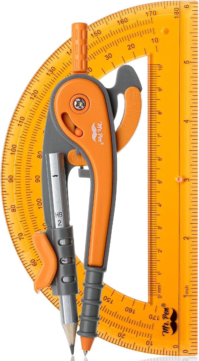 Mr. Pen- Geometry Compass and Protractor Set, 6 Inch Compass, 6 Inch Protractor by MrPen