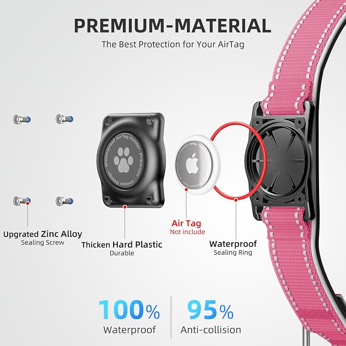 AirTag Dog Collar, IP68 Waterproof Air Tag Dog Collar Holder, Reflective - Image 3