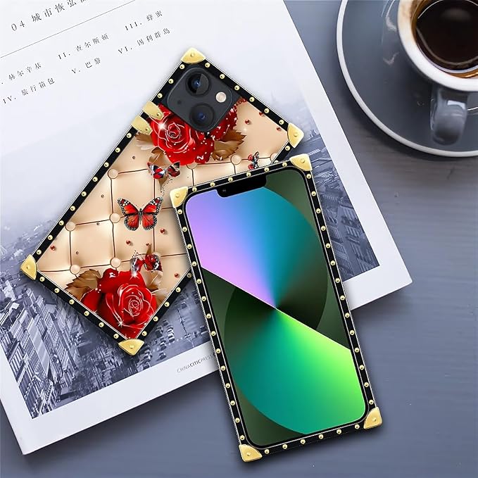 Compatible with iPhone 13 Case, Shining Red Rose Butterfly Leather Background - Image 6