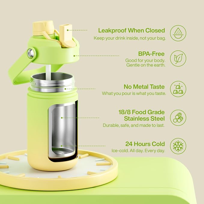 Kids Insulated Water Bottle - 12oz Stainless Steel Water Bottle with Dual Spouts - Image 4