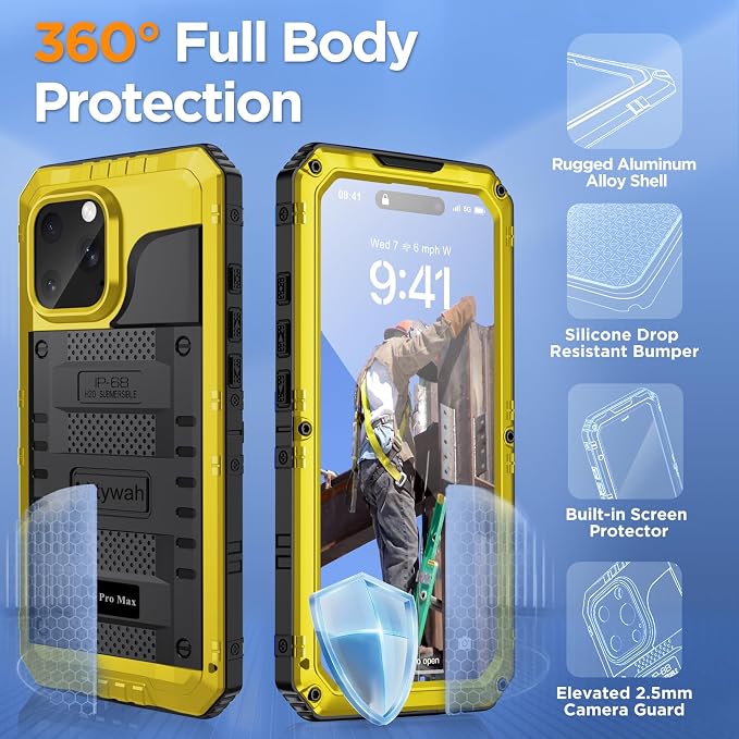 Mitywah Waterproof Case for iPhone 16 Pro Max, Heavy Duty Metal Cover - Image 4