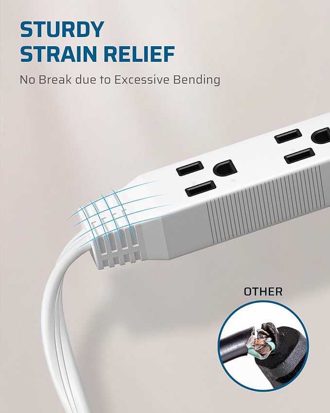 DEWENWILS 6FT Flat Plug Extension Cord, 3 Prong Ultra Thin Power Strip - Image 7