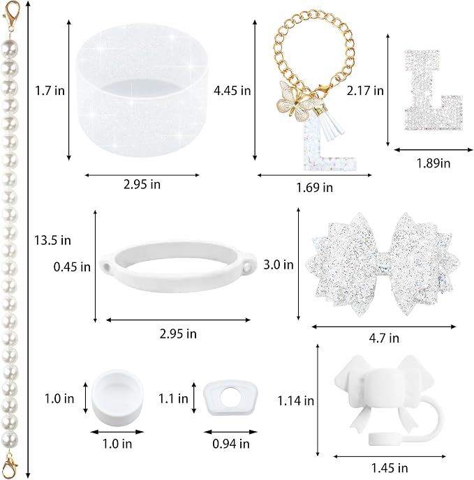 9PCS White for Stanley Cup Accessories Set Bling Initials Bow Charms for - Image 3