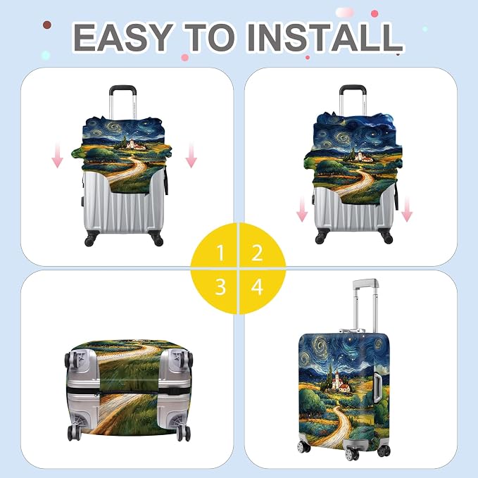 ANNA QUEEN Starry Night Landscape Luggage Cover, Artistic Oil Painting Style - Image 5