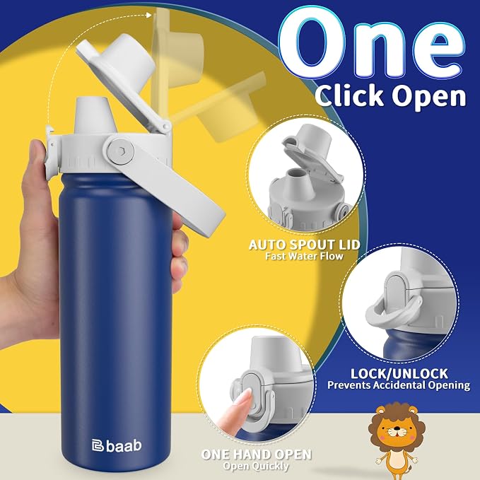 baab 18oz Kids Water Bottle, Insulated Kids Water Bottle - Image 4