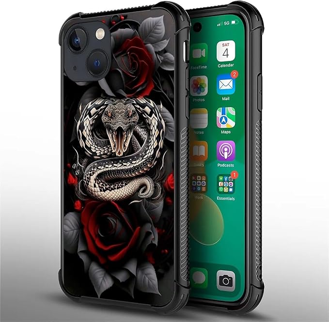 for iPhone 14 Plus Case, Entwined Rose Snake Pattern Graphic Design Girl Boy - Image 3