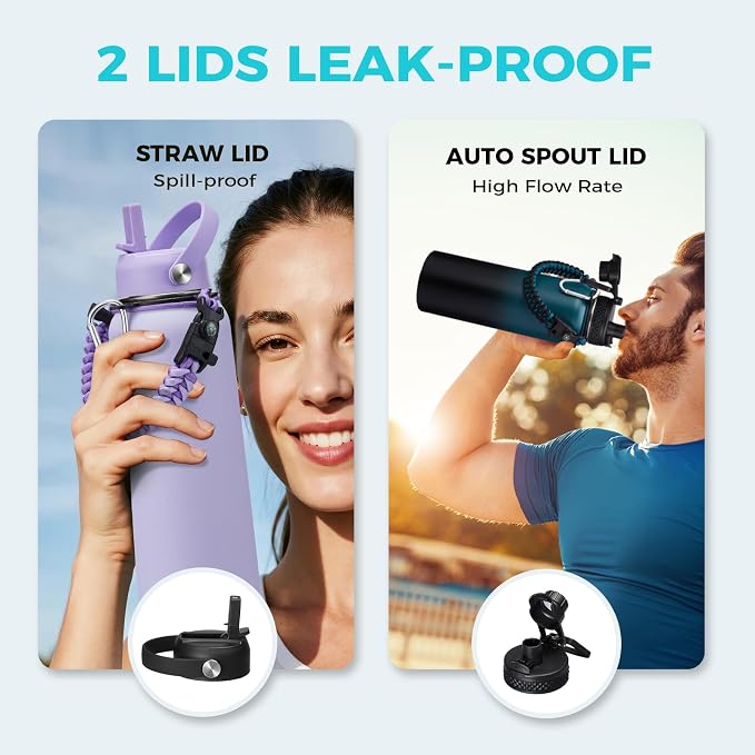 Insulated Water Bottle with Straw - 40 oz Triple Walled Water Bottle with Strap - Image 7