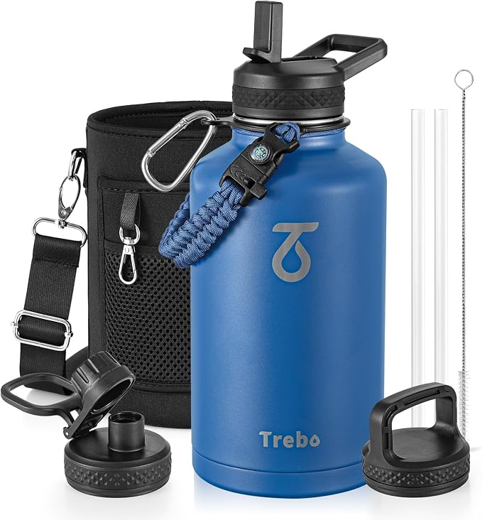 Trebo Water Bottle 64oz with Paracord Handle, Half Gallon Large Vacuum Triple by StayHotStayColdStayGreen