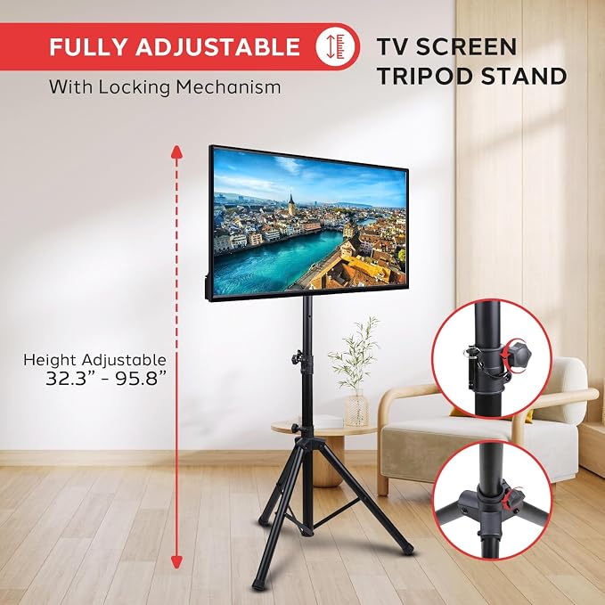 Pyle Premium LCD Flat Panel TV Tripod Stand, Portable & Foldable TV Mount - Image 3