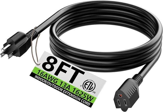 HUANCHAIN 8 FT 16 Gauge Black Indoor Outdoor Extension Cord Waterproof by huanchain