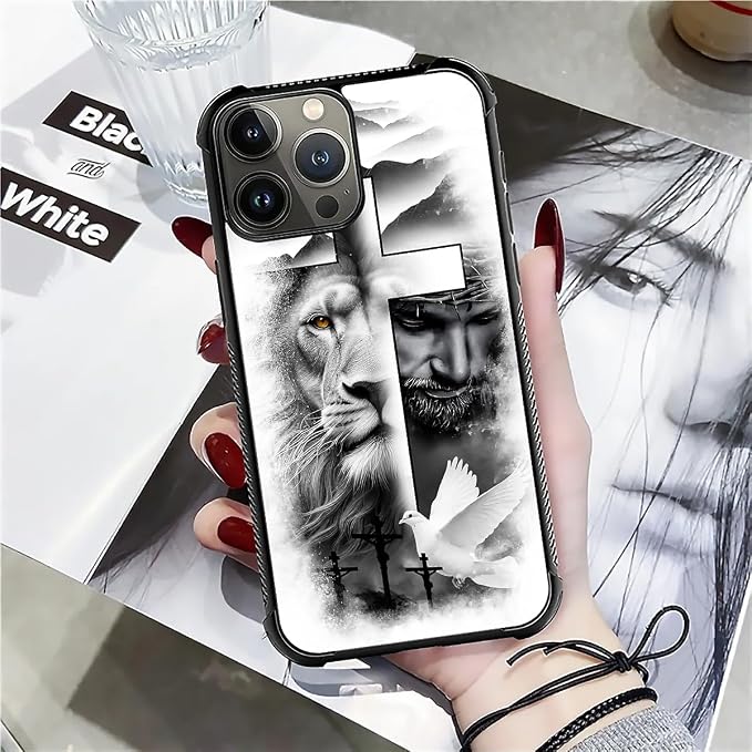for iPhone 16 Pro Max Case, Lion Cross Jesus Christ Dove Pattern Graphic Design - Image 7