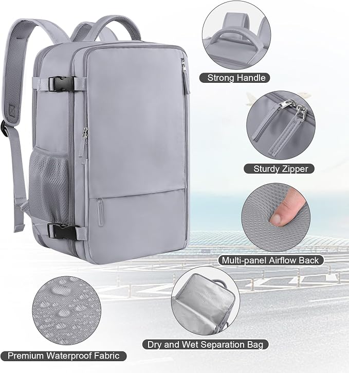 Sinaliy Travel Backpack for Women & Men, 40L Carry-On, 17-Inch Laptop, - Image 4