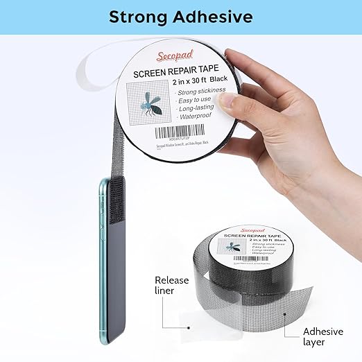 Secopad Black Window Screen Repair Tape, 2 in X 30 FT Screen Repair Kit - Image 3
