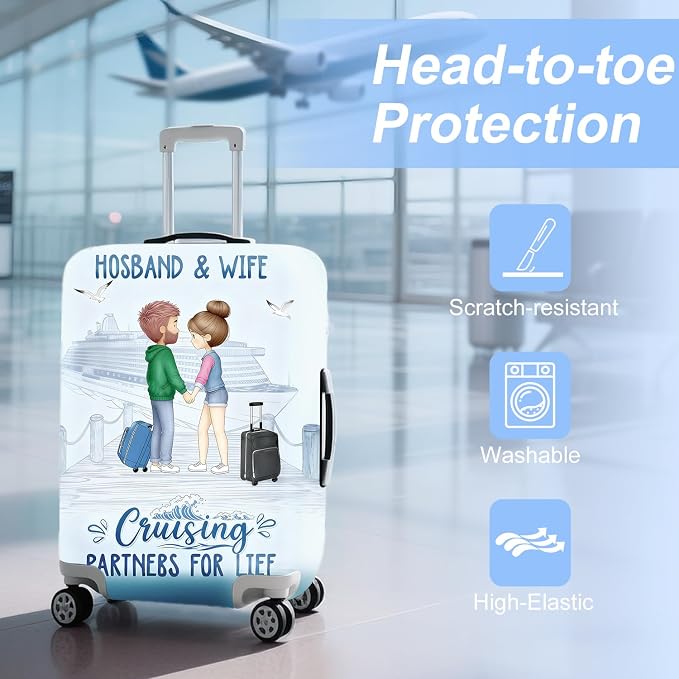 Valentine'S Day Couple Travel Luggage Cover -Stretchable Airplane Suitcase - Image 3