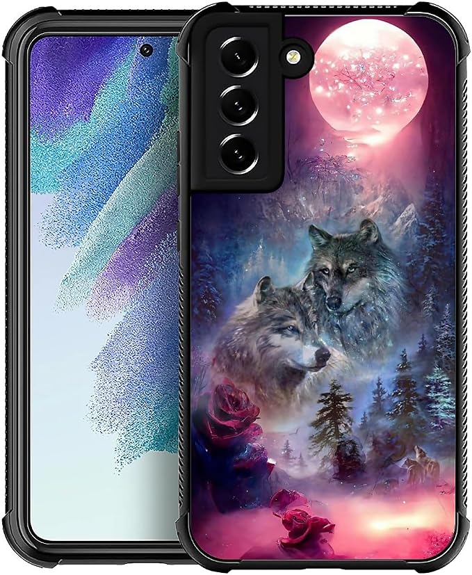 for Samsung Galaxy S21 FE Case, Star Two Wolfs Howling Pattern Graphic Design by FKBRCL4U