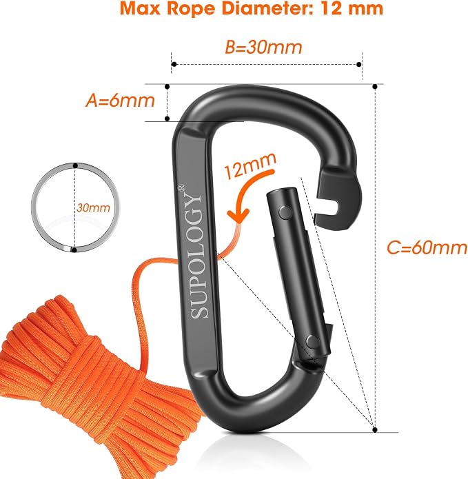 Carabiner Clips, 900 LBS 2.5" Iron Heavy Duty Caribeaners - Image 2