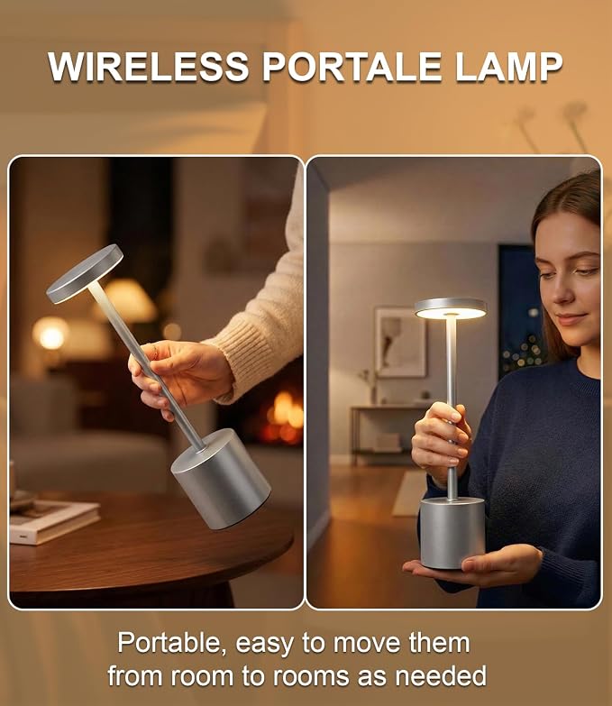 Silver Cordless Table Lamp Rechargeable - Image 6
