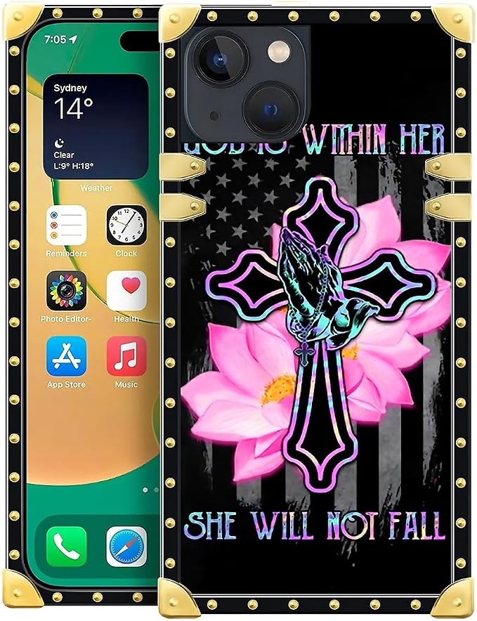 Compatible with iPhone 14 Case, Praying Cross Hands Luxury Golden Decoration by Unknown